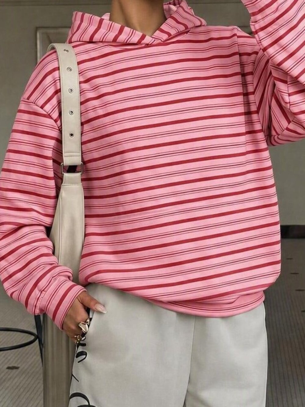 Multicolor Casual Women's Striped Pullover Hoodie